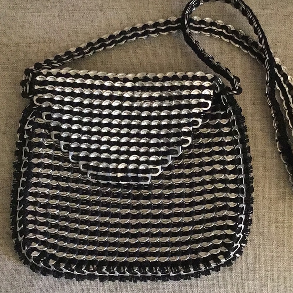 Unique Shoulder Bag Silver/Black   Recycled upcycled